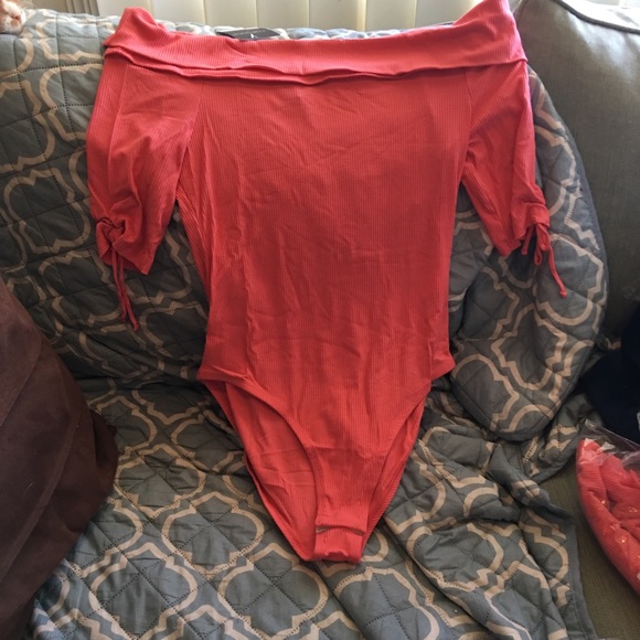 TOPSHOP BODYSUIT Coral Bandeau Off The Shoulders - Picture 3 of 8